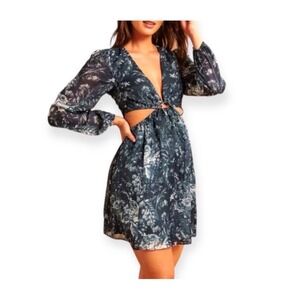 Abercrombie & Fitch Mini Dress Women Small Teal Floral Cutout Open Back Chiffon
